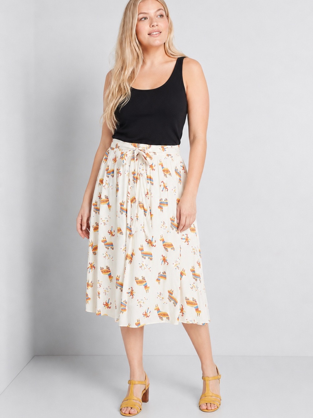 ModCloth Cream Piñata Novelty Print Midi Skirt Size S Whimsical